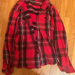 Express Red and Black Plaid Heavy Button Down Shirt